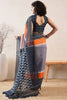 Grey Linen Blend Ikat Printed Saree With Blouse Piece VFSAR1020