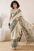 Off White Linen Blend Geometric Printed Saree With Blouse Piece VFSAR1021