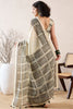 Off White Linen Blend Geometric Printed Saree With Blouse Piece VFSAR1021