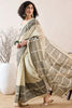 Off White Linen Blend Geometric Printed Saree With Blouse Piece VFSAR1021