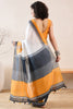 White Linen Blend Geometric Printed Saree With Blouse Piece VFSAR1022