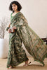 Green Linen Blend Abstract Printed Saree With Blouse Piece VFSAR1023