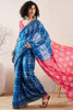 Blue Linen Blend Ikat Printed Saree With Blouse Piece VFSAR1027