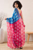 Blue Linen Blend Ikat Printed Saree With Blouse Piece VFSAR1027