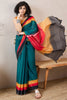 Blue Linen Blend Geometric Printed Saree With Blouse Piece VFSAR1028