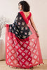 Black Linen Blend Geometric Printed Saree With Blouse Piece VFSAR1029