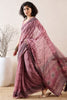 Mauve Linen Blend Geometric Printed Saree With Blouse Piece VFSAR1031