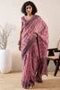 Mauve Linen Blend Geometric Printed Saree With Blouse Piece VFSAR1031