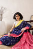 Blue Linen Blend Ikat Printed Saree With Blouse Piece VFSAR1034