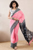 Pink Linen Blend Geometric Printed Saree With Blouse Piece VFSAR1037