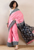 Pink Linen Blend Geometric Printed Saree With Blouse Piece VFSAR1037