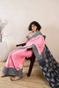 Pink Linen Blend Geometric Printed Saree With Blouse Piece VFSAR1037