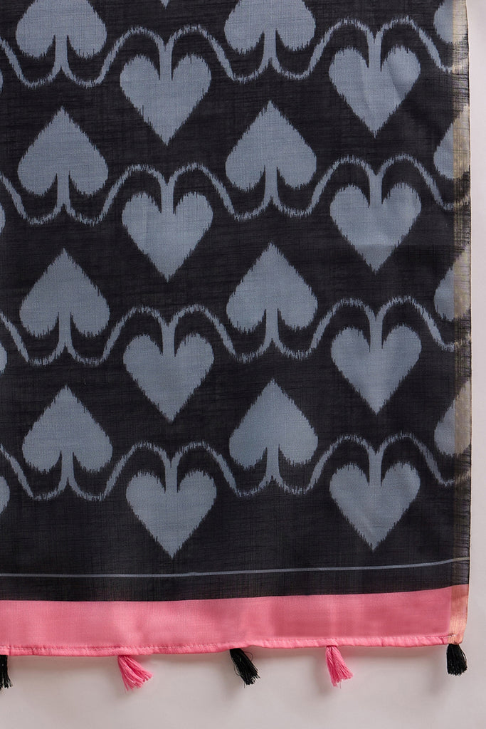 Pink Linen Blend Geometric Printed Saree With Blouse Piece VFSAR1037