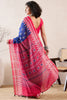 Blue Linen Blend Pochampally Printed Saree With Blouse Piece VFSAR1039