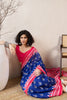 Blue Linen Blend Pochampally Printed Saree With Blouse Piece VFSAR1039