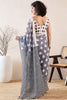 Grey Linen Blend Geometric Printed Saree With Blouse Piece VFSAR1040