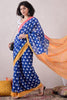 Blue Linen Ikat Printed Saree With Blouse Piece VFSAR1041