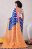 Blue Linen Ikat Printed Saree With Blouse Piece VFSAR1041