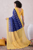 Blue Linen Ikat Printed Saree With Blouse Piece VFSAR1042