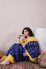 Blue Linen Ikat Printed Saree With Blouse Piece VFSAR1042