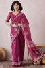 Pink Linen Dabu Printed Saree With Blouse Piece VFSAR1043