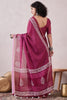 Pink Linen Dabu Printed Saree With Blouse Piece VFSAR1043