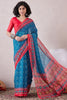 Blue Linen Bandhani Printed Saree With Blouse Piece VFSAR1044