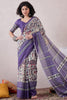 Grey Linen Warli Printed Saree With Blouse Piece VFSAR1048