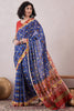 Blue Linen Patola Printed Saree With Blouse Piece VFSAR1050