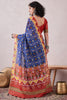 Blue Linen Patola Printed Saree With Blouse Piece VFSAR1050