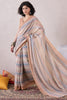 Off White Linen Ikat Printed Saree With Blouse Piece VFSAR1051