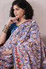 Blue Linen Geometric Printed Saree With Blouse Piece VFSAR1056