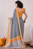 Grey Linen Ikat Printed Saree With Blouse Piece VFSAR1057