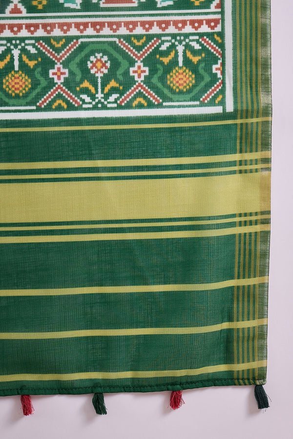 Cream Linen Patola Printed Saree With Blouse Piece VFSAR1059