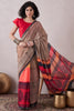 Brown Linen Ethnic Motifs Printed Saree With Blouse Piece VFSAR1061