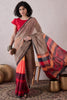 Brown Linen Ethnic Motifs Printed Saree With Blouse Piece VFSAR1061