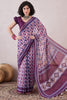 Purple Linen Geometric Printed Saree With Blouse Piece VFSAR1063