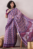 Purple Linen Geometric Printed Saree With Blouse Piece VFSAR1063