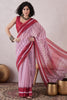 Red Linen Geometric Printed Saree With Blouse Piece VFSAR1067