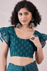 Teal Linen Ikat Printed Saree With Blouse Piece VFSAR1068