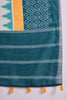 Teal Linen Ikat Printed Saree With Blouse Piece VFSAR1068