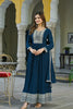 Teal Blue Georgette Solid Yoke Design Anarkali Kurta Dupatta Set VKSET1473