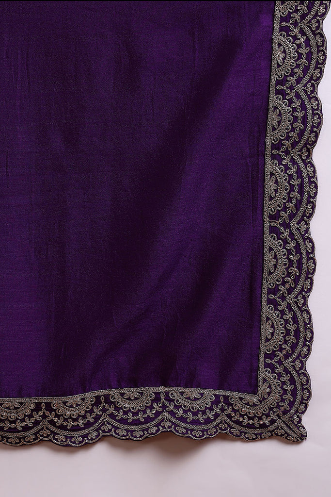 Violet Silk Blend Solid Embroidered Anarkali Gown With Dupatta VKSET1522
