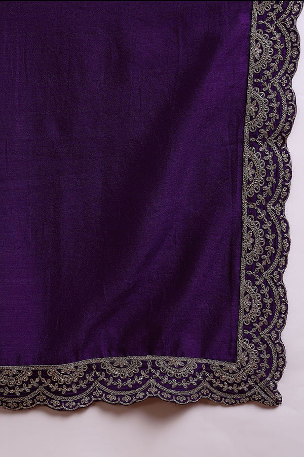 Purple Silk Blend Solid Embroidered Anarkali Gown With Dupatta VKSET1522
