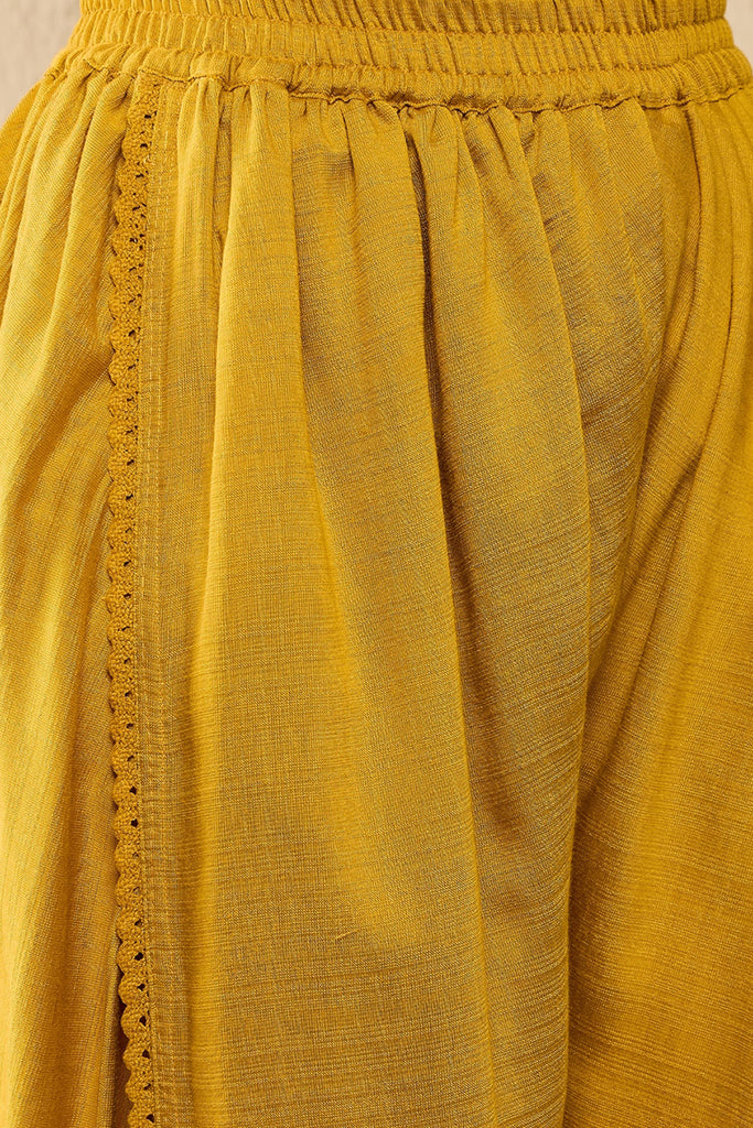 Mustard Yellow Embroidered Viscose Rayon Straight Dhoti Pant Bottom Kurta Set VKSET1524