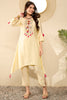 Light Yellow Embroidered Viscose Rayon Straight Trouser Bottom Kurta Set VKSET1529