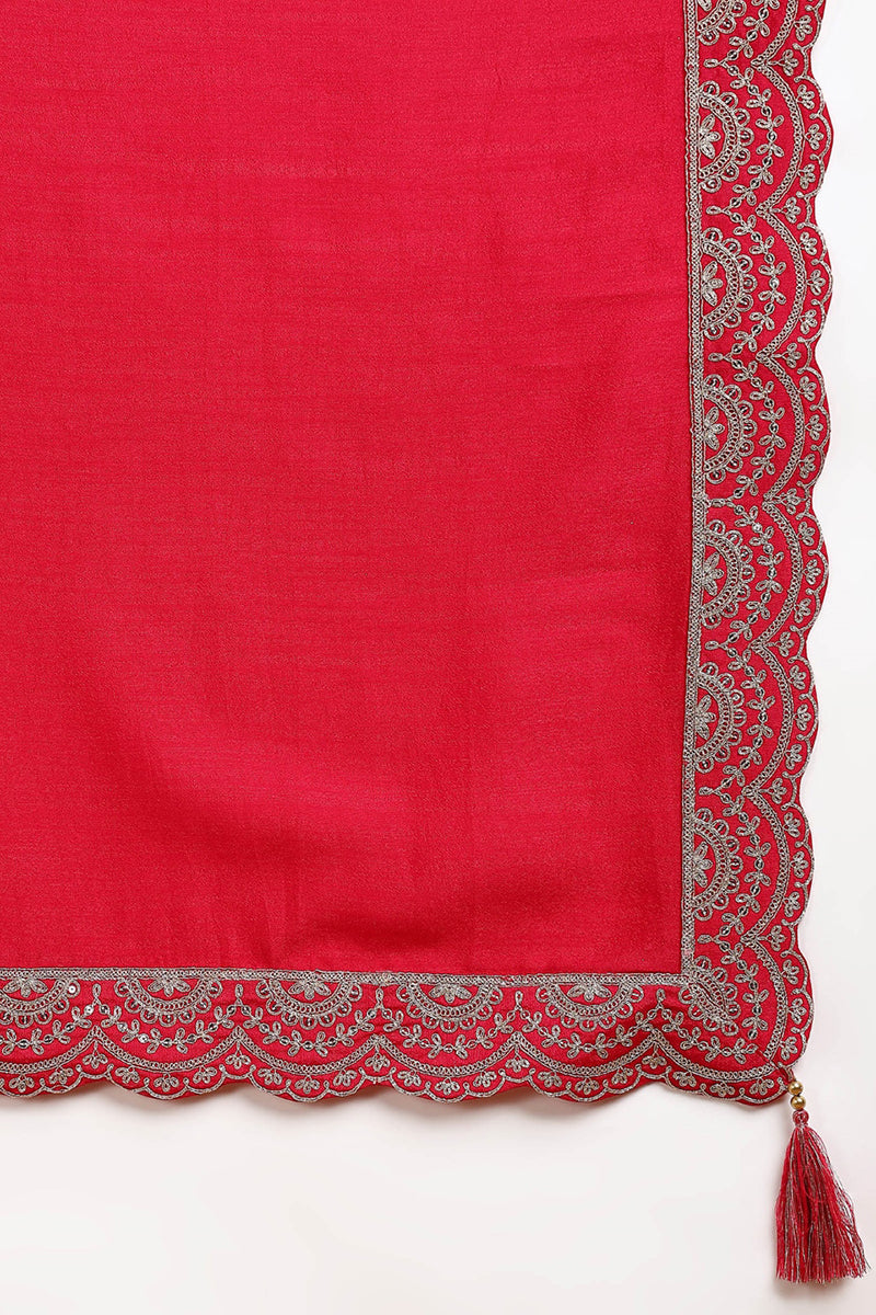 Red Silk Blend Solid Embroidered Anarkali Kurta Set VKSET1535