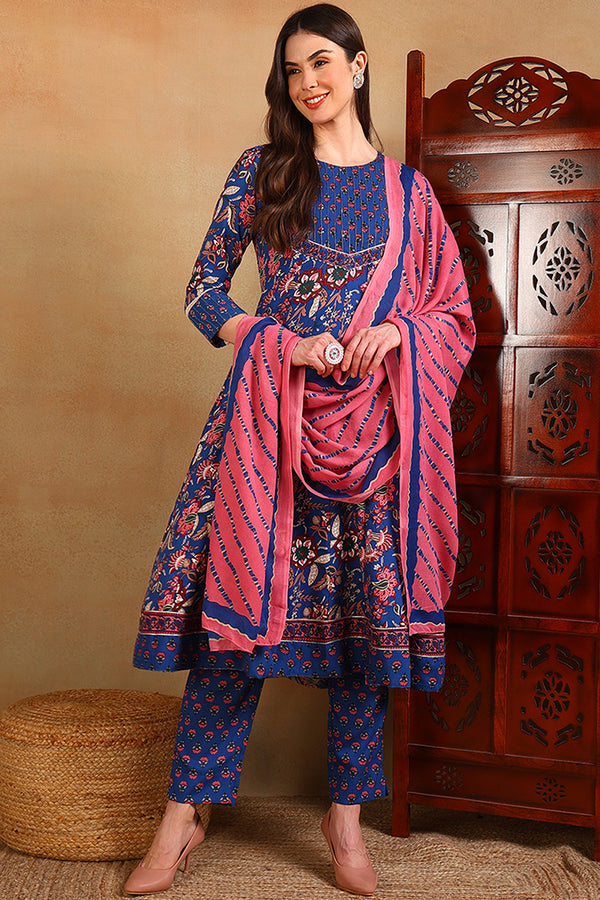Blue Rayon Blend Anarkali Suit Set VKSKD1229