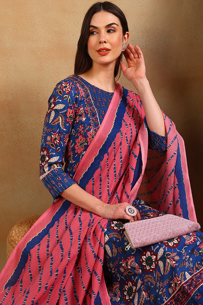 Blue Rayon Blend Anarkali Suit Set VKSKD1229