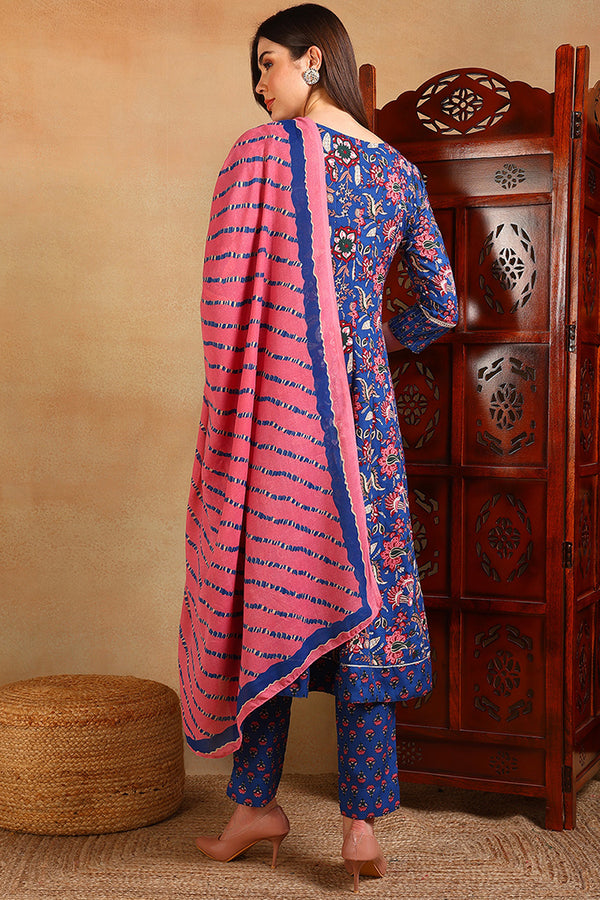 Blue Rayon Blend Anarkali Suit Set VKSKD1229